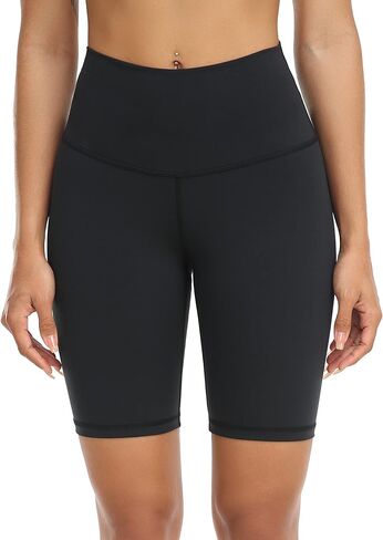 YUNOGA Women's High Waisted Yoga Shorts 8" Spandex Shorts Athletic Workout Biker Shorts (XL, Amber Yellow) in Kuwait