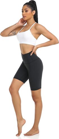 YUNOGA Women's High Waisted Yoga Shorts 8" Spandex Shorts Athletic Workout Biker Shorts (XL, Amber Yellow) in Kuwait
