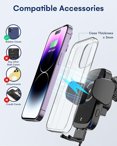 شاحن سيارة لاسلكي، ZEEHOO 20 وات للشحن السريع، حامل فتحة تهوية السيارة التلقائي، حامل شاحن هاتف السيارة اللاسلكي لهاتف iPhone 15 14 13 12 11، Samsung Galaxy S23 Ultra S22، LG، Pixel، إلخ in Kuwait