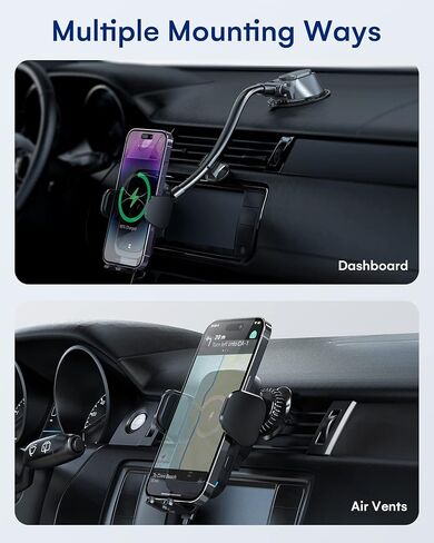 شاحن سيارة لاسلكي، ZEEHOO 20 وات للشحن السريع، حامل فتحة تهوية السيارة التلقائي، حامل شاحن هاتف السيارة اللاسلكي لهاتف iPhone 15 14 13 12 11، Samsung Galaxy S23 Ultra S22، LG، Pixel، إلخ in Kuwait