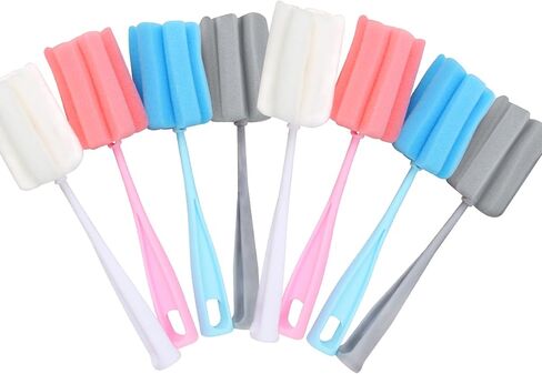 Bottle Brush Sponge 4PCS Cup Washer Brush Long Handle Cleaner Brush for Baby Bottle Glasswares Mugs Cups Kitchen Clean (4 PCS) in Saudi Arabia