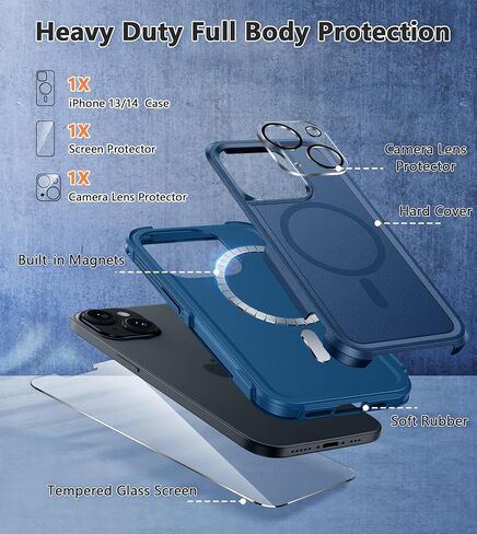 FNTCASE for iPhone 13 Phone Case: iPhone 14 Magnetic Dual Layer Protective Cell Phone Cover with Belt-Clip Holster | Heavy Duty Military Grade Shockproof Protection Non Slip Textured Back Phonecase in Saudi Arabia