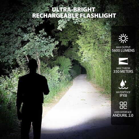 مصباح يدوي sofirn قابل لإعادة الشحن EDC، SP36 BLF ضوء فلاش فائق السطوع 5600 لومن، Anduril 2.0 UI، IPX8 مقاوم للماء، مصباح يدوي LED مدمج للتخييم والمشي لمسافات طويلة وركوب القوارب والبحث عن انقطاع التيار الكهربائي in Kuwait