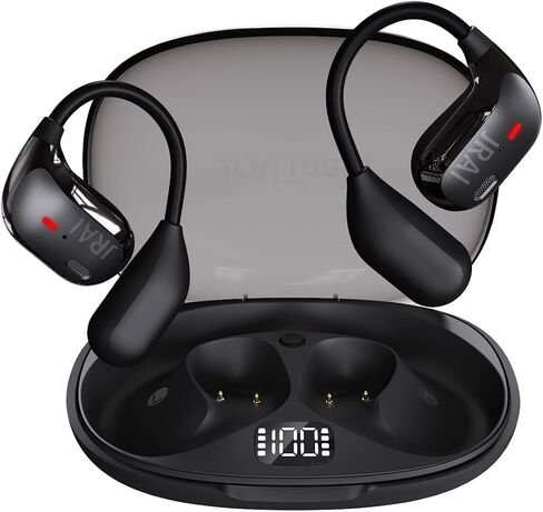 Bluetooth Earbuds Open Ear Headphones with Earhooks Wireless Headphones for Long-time Playback with Digital Display Suitable for Running Cycling Workout (Black, JR01) in Saudi Arabia