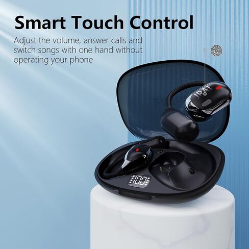 Bluetooth Earbuds Open Ear Headphones with Earhooks Wireless Headphones for Long-time Playback with Digital Display Suitable for Running Cycling Workout (Black, JR01) in Saudi Arabia