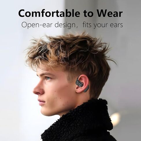 Bluetooth Earbuds Open Ear Headphones with Earhooks Wireless Headphones for Long-time Playback with Digital Display Suitable for Running Cycling Workout (Black, JR01) in Saudi Arabia