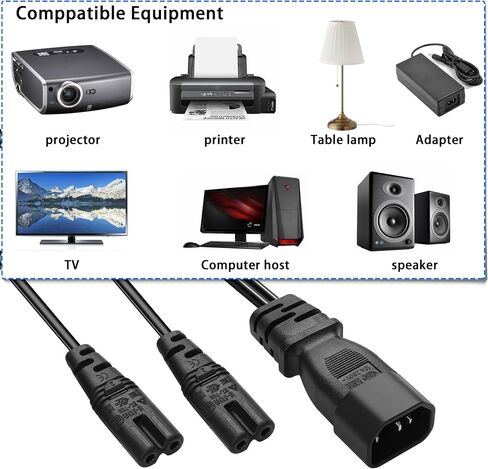 JSADZKJJSADZKJ C14 to Dual C7 Y Splitter Power Cord C14 Plug to C7+C7 Socket Power Adapter Cable 1 in 2 Out AC Power Cord 110V-250V 2.5A-10A for LED TV Monitor Cameras 30 cm/1 ft in Saudi Arabia