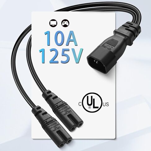 JSADZKJJSADZKJ C14 to Dual C7 Y Splitter Power Cord C14 Plug to C7+C7 Socket Power Adapter Cable 1 in 2 Out AC Power Cord 110V-250V 2.5A-10A for LED TV Monitor Cameras 30 cm/1 ft in Saudi Arabia