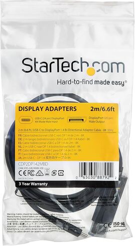 StarTech.com 6ft (2m) USB C to DisplayPort 1.4 Cable 8K 60Hz/4K - Bidirectional DP to USB-C or USB-C to DP Reversible Video Adapter Cable -HBR3/HDR/DSC - USB Type C/TB3 Monitor Cable (CDP2DP142MBD) in Saudi Arabia