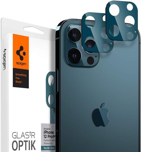 واقي شاشة لعدسة الكاميرا من Spigen [GlasTR Optik] مصمم لهاتف iPhone 12 Pro Max (2020) - أزرق باسيفيك [عبوة من قطعتين] in Kuwait
