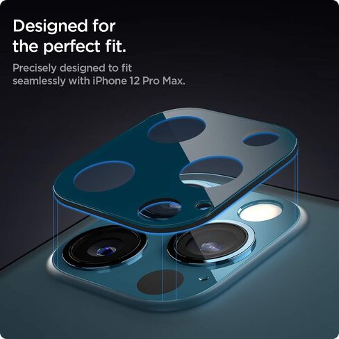 واقي شاشة لعدسة الكاميرا من Spigen [GlasTR Optik] مصمم لهاتف iPhone 12 Pro Max (2020) - أزرق باسيفيك [عبوة من قطعتين] in Kuwait