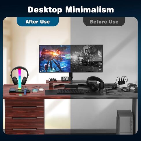 حامل سماعة رأس RGB مع شاحن لاسلكي 15 وات، محطة شحن حامل سماعة الألعاب 3 في 1 للمكتب لأجهزة AirPods Max/Pro/4/3/2 iWatch 10/9/8/7/6/5/4/3/2/1/ SE آيفون 16/15/14/13/12/11/X in Kuwait