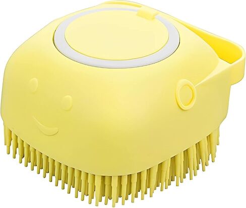Pretza Multi-Functional Pet Bath & Massage Brush: Shampoo Dispenser, Soft Silicone Brush, Rubber Bristle for Dogs and Cats (Yellow) in Saudi Arabia