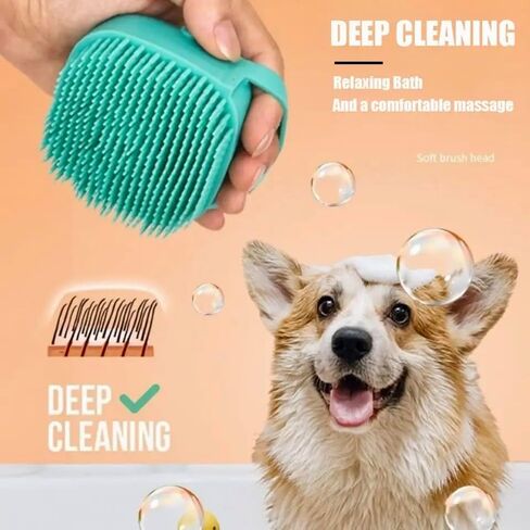 Pretza Multi-Functional Pet Bath & Massage Brush: Shampoo Dispenser, Soft Silicone Brush, Rubber Bristle for Dogs and Cats (Yellow) in Saudi Arabia