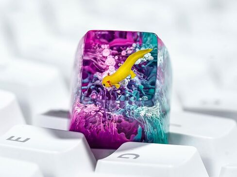 DATKEY Yellow Axolotl with Blue-Purple Background Artisan Keycap Ocean Keycaps Keyboard Keycaps Cute Keycaps Artisan Keycap Aesthetic Keycaps Custom Keycaps Ocean Gifts for Gaming Lover in Saudi Arabia
