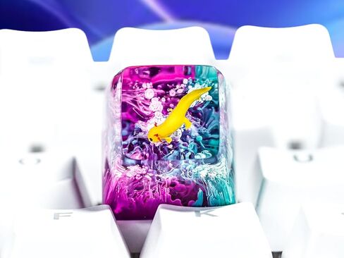 DATKEY Yellow Axolotl with Blue-Purple Background Artisan Keycap Ocean Keycaps Keyboard Keycaps Cute Keycaps Artisan Keycap Aesthetic Keycaps Custom Keycaps Ocean Gifts for Gaming Lover in Saudi Arabia