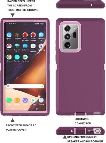 حافظة Galaxy Note 20 Ultra، حافظة لهاتف Samsung Galaxy Note 20 Ultra 5G، [حماية من السقوط] هيكل كامل ممتص للصدمات من البلاستيك TPU 3 طبقات متين للهاتف الصلب غطاء صلب قوي [أحمر خمري] in Kuwait