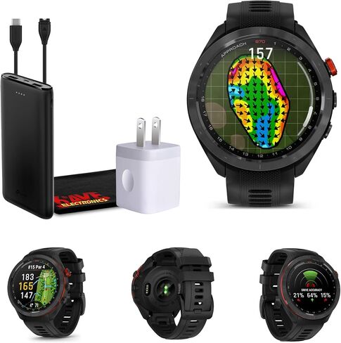 ساعة Garmin Approach S70 47MM Golf GPS Fitness Tracker للرجال، شاشة AMOLED خفيفة الوزن مقاس 1.2 بوصة تعمل باللمس و42000 دورة تدريبية محملة مسبقًا - أسود - ساعات Garmin للرجال in Saudi Arabia
