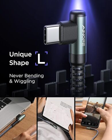 كابل AINOPE 100 واط USB C إلى USB C [عبوة من قطعتين بطول 10 أقدام]، كابل USB C السمين، كابل USBC إلى USBC كابل شحن سريع من النوع C يناسب iPhone 15، MacBook Air/Pro، iPad Pro M4، Samsung Galaxy S24/A، Pixel 7 in Kuwait