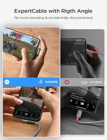 كابل AINOPE 100 واط USB C إلى USB C [عبوة من قطعتين بطول 10 أقدام]، كابل USB C السمين، كابل USBC إلى USBC كابل شحن سريع من النوع C يناسب iPhone 15، MacBook Air/Pro، iPad Pro M4، Samsung Galaxy S24/A، Pixel 7 in Kuwait