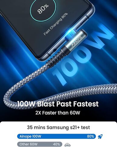 كابل AINOPE 100 واط USB C إلى USB C [عبوة من قطعتين بطول 10 أقدام]، كابل USB C السمين، كابل USBC إلى USBC كابل شحن سريع من النوع C يناسب iPhone 15، MacBook Air/Pro، iPad Pro M4، Samsung Galaxy S24/A، Pixel 7 in Kuwait