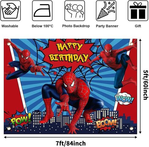 Spiderman Photography Backdrop Baby Boys Happy Birthday Party Decorations Background for Superhero Cake Smash Supplies Photo Booth Prop 7X5 FT in Saudi Arabia