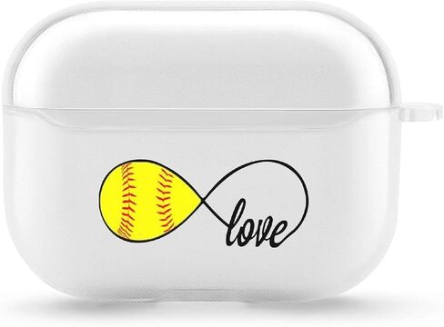 Love Softball Case Clear TPU Full Protective Cover Compatible with Airpods Pro Earphones Skin with Carabiner in Saudi Arabia