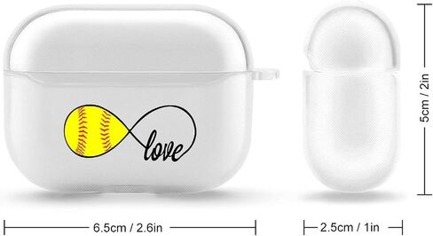 Love Softball Case Clear TPU Full Protective Cover Compatible with Airpods Pro Earphones Skin with Carabiner in Saudi Arabia