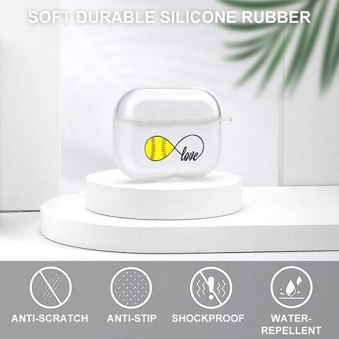 Love Softball Case Clear TPU Full Protective Cover Compatible with Airpods Pro Earphones Skin with Carabiner in Saudi Arabia