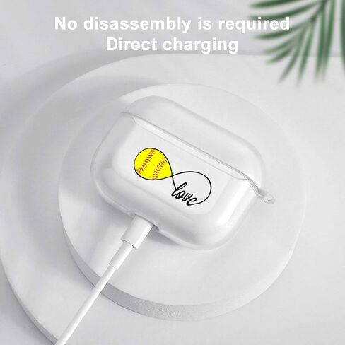 Love Softball Case Clear TPU Full Protective Cover Compatible with Airpods Pro Earphones Skin with Carabiner in Saudi Arabia