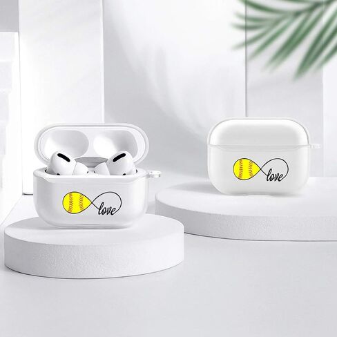Love Softball Case Clear TPU Full Protective Cover Compatible with Airpods Pro Earphones Skin with Carabiner in Saudi Arabia