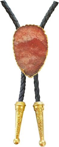 Daisy Del Sol Gemstone Bolo Tie Braided Vegan Faux Leather Natural Stone Gold Handmade Necklace Adjustable Boho Western Jewelry in Kuwait