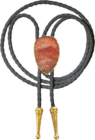 Daisy Del Sol Gemstone Bolo Tie Braided Vegan Faux Leather Natural Stone Gold Handmade Necklace Adjustable Boho Western Jewelry in Kuwait