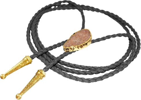 Daisy Del Sol Gemstone Bolo Tie Braided Vegan Faux Leather Natural Stone Gold Handmade Necklace Adjustable Boho Western Jewelry in Kuwait