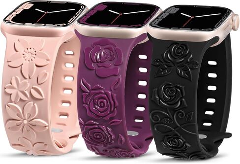 TOYOUTHS 3-Pack Floral Engraved Band Compatible with Apple Watch Bands Women 38/40/41/42/44/45/46/49mm Soft Silicone Dressy Cute Rose Embossed Strap for iWatch Series 10/9/8/7/6/5/4/3/2/1/SE/Ultra in Saudi Arabia