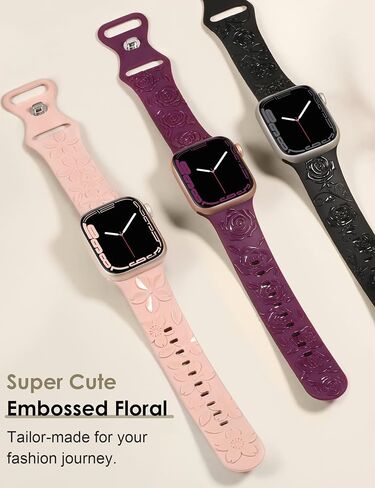 TOYOUTHS 3-Pack Floral Engraved Band Compatible with Apple Watch Bands Women 38/40/41/42/44/45/46/49mm Soft Silicone Dressy Cute Rose Embossed Strap for iWatch Series 10/9/8/7/6/5/4/3/2/1/SE/Ultra in Saudi Arabia