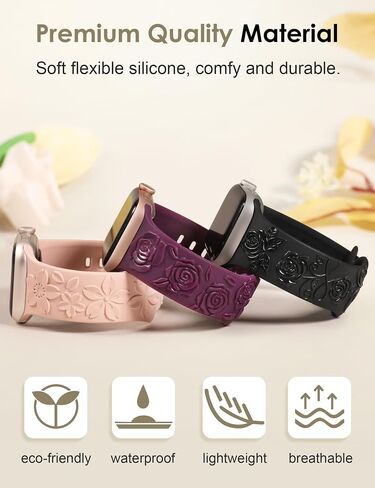 TOYOUTHS 3-Pack Floral Engraved Band Compatible with Apple Watch Bands Women 38/40/41/42/44/45/46/49mm Soft Silicone Dressy Cute Rose Embossed Strap for iWatch Series 10/9/8/7/6/5/4/3/2/1/SE/Ultra in Saudi Arabia