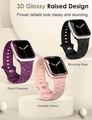 TOYOUTHS 3-Pack Floral Engraved Band Compatible with Apple Watch Bands Women 38/40/41/42/44/45/46/49mm Soft Silicone Dressy Cute Rose Embossed Strap for iWatch Series 10/9/8/7/6/5/4/3/2/1/SE/Ultra in Saudi Arabia
