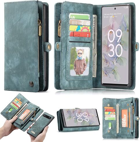JGY Google Pixel 8A Leather Wallet case,Pixel 8A Detachable Magnetic case with Zipper Pocket Card Holder Pixel 8A Full Cover Shockproof Detachable Wallet case for Women Men (Blue) in Saudi Arabia