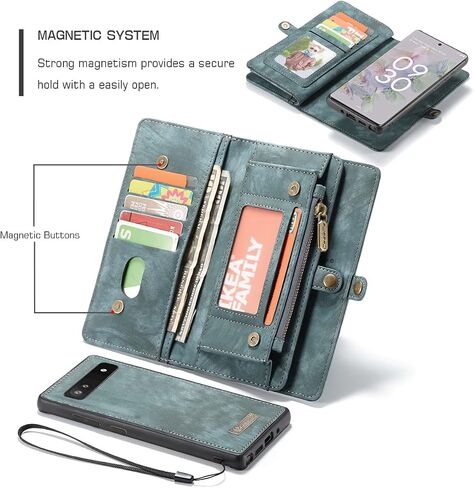 JGY Google Pixel 8A Leather Wallet case,Pixel 8A Detachable Magnetic case with Zipper Pocket Card Holder Pixel 8A Full Cover Shockproof Detachable Wallet case for Women Men (Blue) in Saudi Arabia