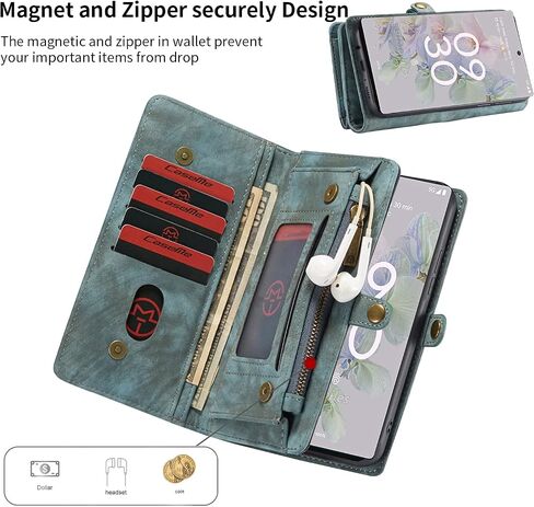 JGY Google Pixel 8A Leather Wallet case,Pixel 8A Detachable Magnetic case with Zipper Pocket Card Holder Pixel 8A Full Cover Shockproof Detachable Wallet case for Women Men (Blue) in Saudi Arabia