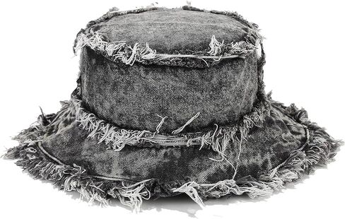 Frayed Bucket Hat Unisex Trendy Washed Denim Bucket Cap Distressed Jean Fisherman Cap Travel Floppy Boonie Sun Hats in Kuwait