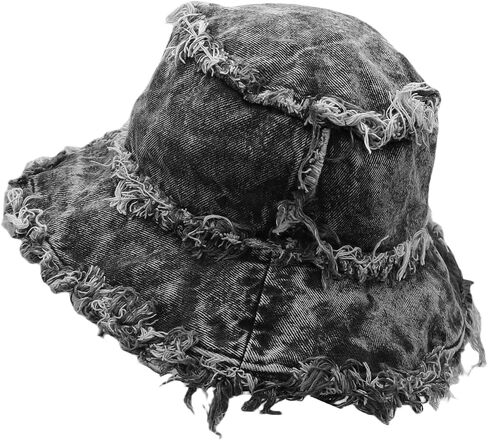 Frayed Bucket Hat Unisex Trendy Washed Denim Bucket Cap Distressed Jean Fisherman Cap Travel Floppy Boonie Sun Hats in Kuwait
