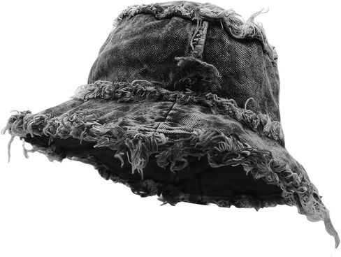 Frayed Bucket Hat Unisex Trendy Washed Denim Bucket Cap Distressed Jean Fisherman Cap Travel Floppy Boonie Sun Hats in Kuwait