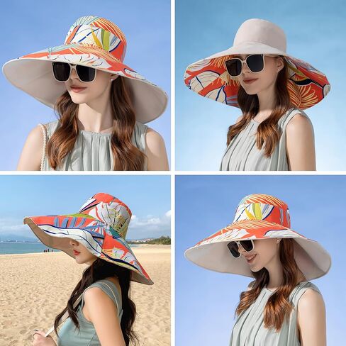 قبعات شمسية بحافة واسعة ذات وجهين للنساء قابلة للتعبئة للحماية من الأشعة فوق البنفسجية، قبعة بحافة سلكية كبيرة للصيف على شكل دلو للشاطئ in Kuwait
