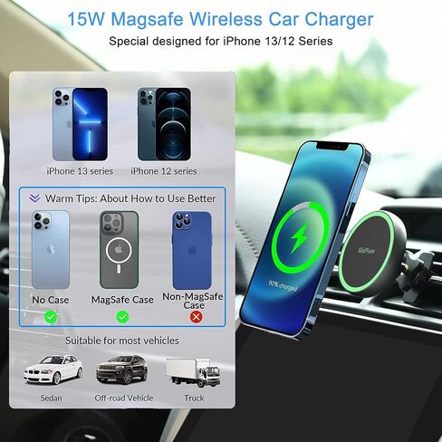حامل شاحن سيارة لاسلكي مغناطيسي متوافق مع شاحن سيارة Magsafe متوافق مع iPhone 13/ iPhone 12/12 Mini/12 Pro/12 Pro Max، ملحقات مغناطيسية بفتحة تهوية للشحن السريع بقدرة 15 وات، حامل هاتف السيارة in Saudi Arabia