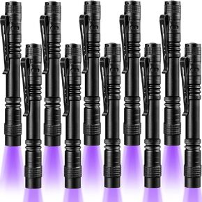 Beieverluck 10 Pack UV Black Light Flashlight Mini 395nm Pen Light with Clip LED Handheld Blacklight Detector for Leak Pet Urine Hotel Inspection Dry Stain and Bed Bug, Large