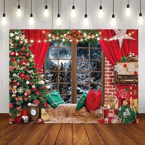 LTLYH 7x5ft Christmas Photography Backdrop Winter Christmas Window Fireplace Decoration Backdrop Christmas Party Banner Decorations Photo Backdrops Xmas Photo Booth Props Backdrop 235