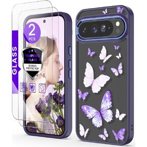 for Google 9 Pro XL Case+Tempered Glass Screen Protector, [Military Grade Protective] Slim Soft TPU & Hard PC,Girls Women Crystal Clear Flower Pattern Case Cover for Pixel 9 Pro XL-Magnolia