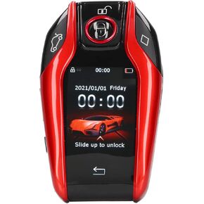 TK800 Smart Remote Control Car Key, LCD Touch Screen All in One Keyless Entry Auto Lock Unlock Window Lift Trunk Remote, Anti Lost Function, for All Start Stop Engine Button Models(Red)